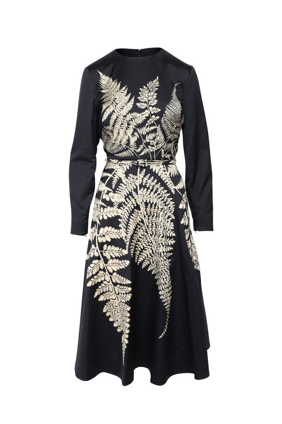 Oscar de la Renta Ecru & Black Fern Print Cocktail Dress