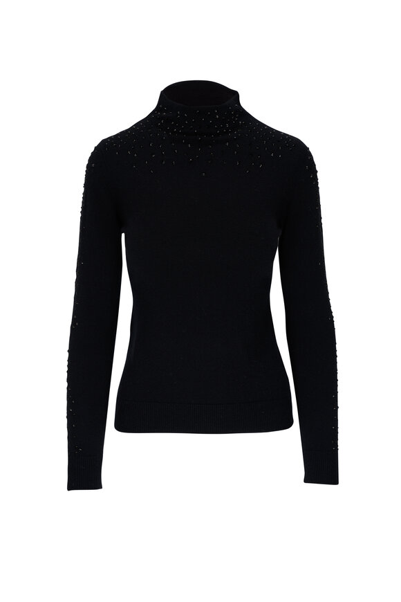 Kinross - Black Cashmere Funnel Neck Sweater