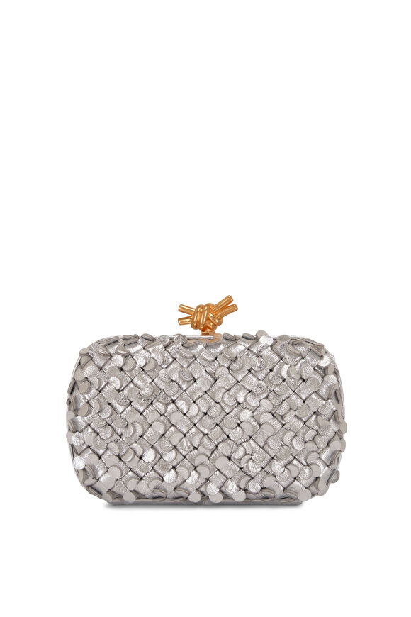 Bottega Veneta - Knot Silver Confetti Woven Leather Clutch 