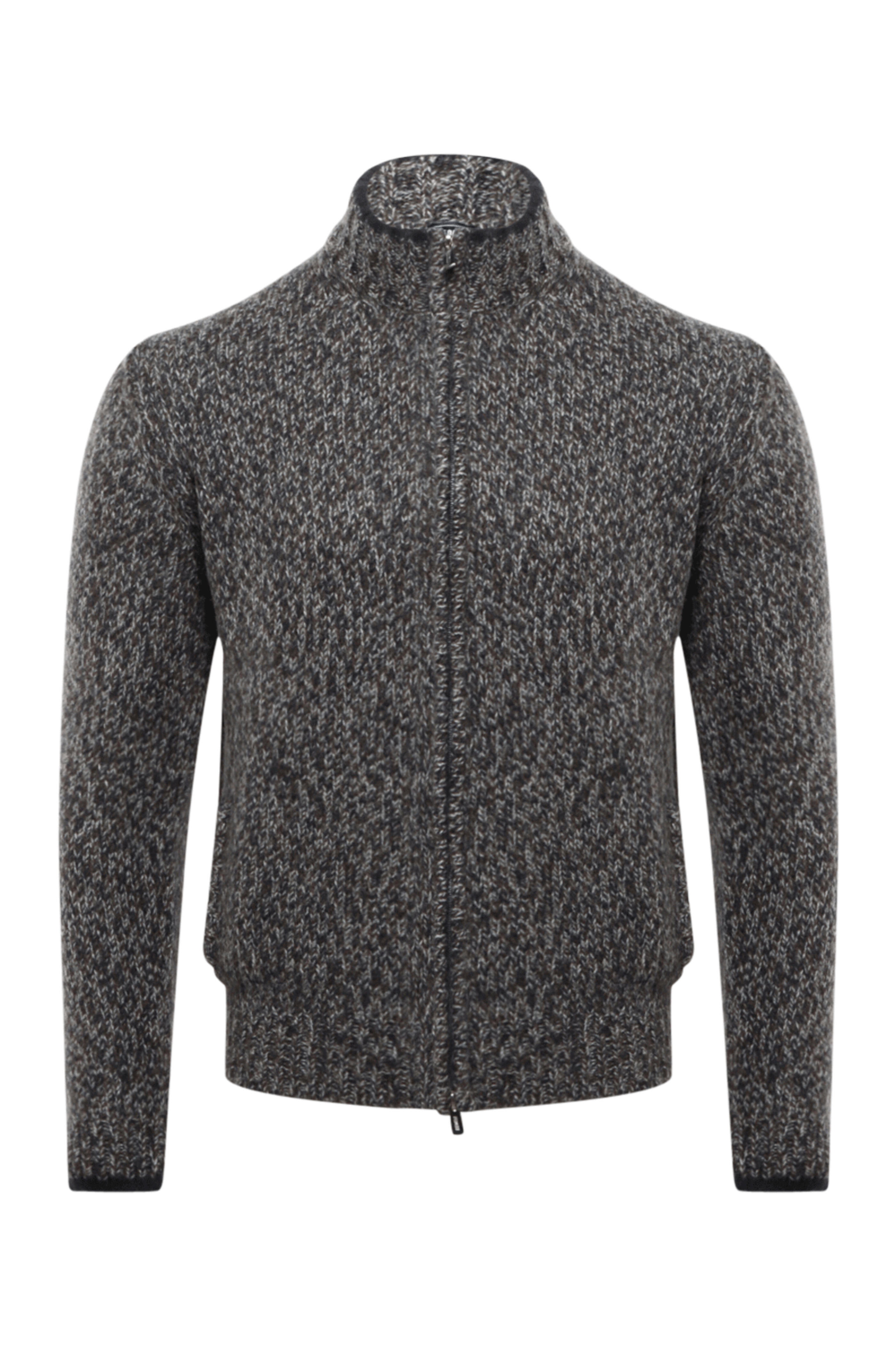 Fedeli - Navy and Grey Alpaca Zip Sweater