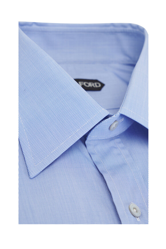 Tom Ford - Dobby Blue Micro Check Cotton Dress Shirt