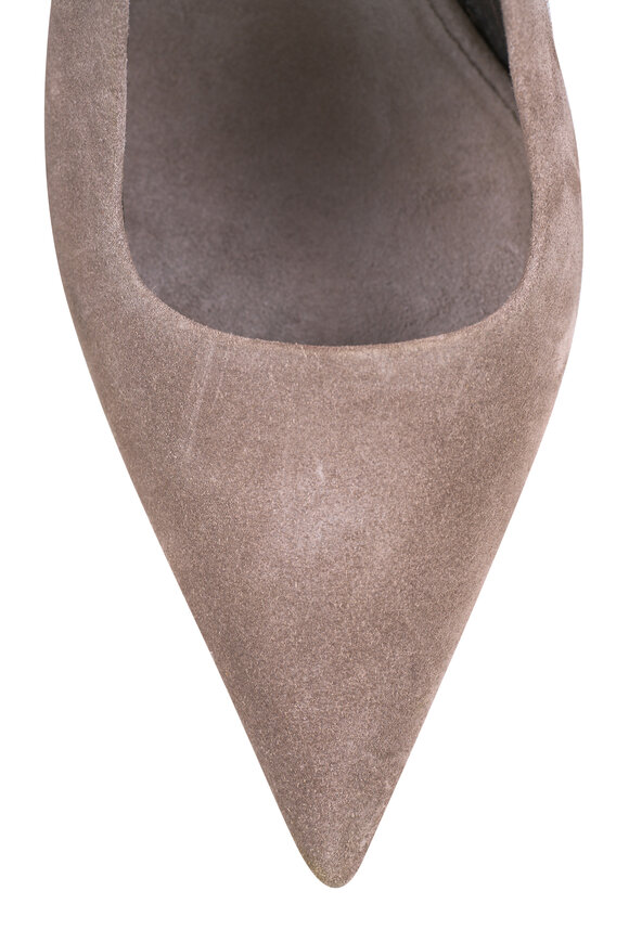 Brunello Cucinelli Light Gray Suede Slingback Heel, 80mm - view 5