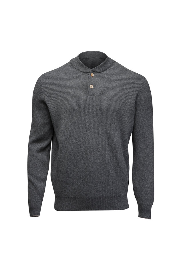 Brunello Cucinelli - Blue and Grey Cashmere Full Zip Sweater