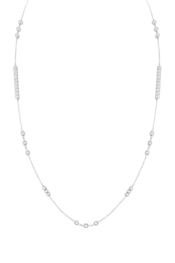 Miseno 18k White Gold Faro Long Cube Diamond Necklace