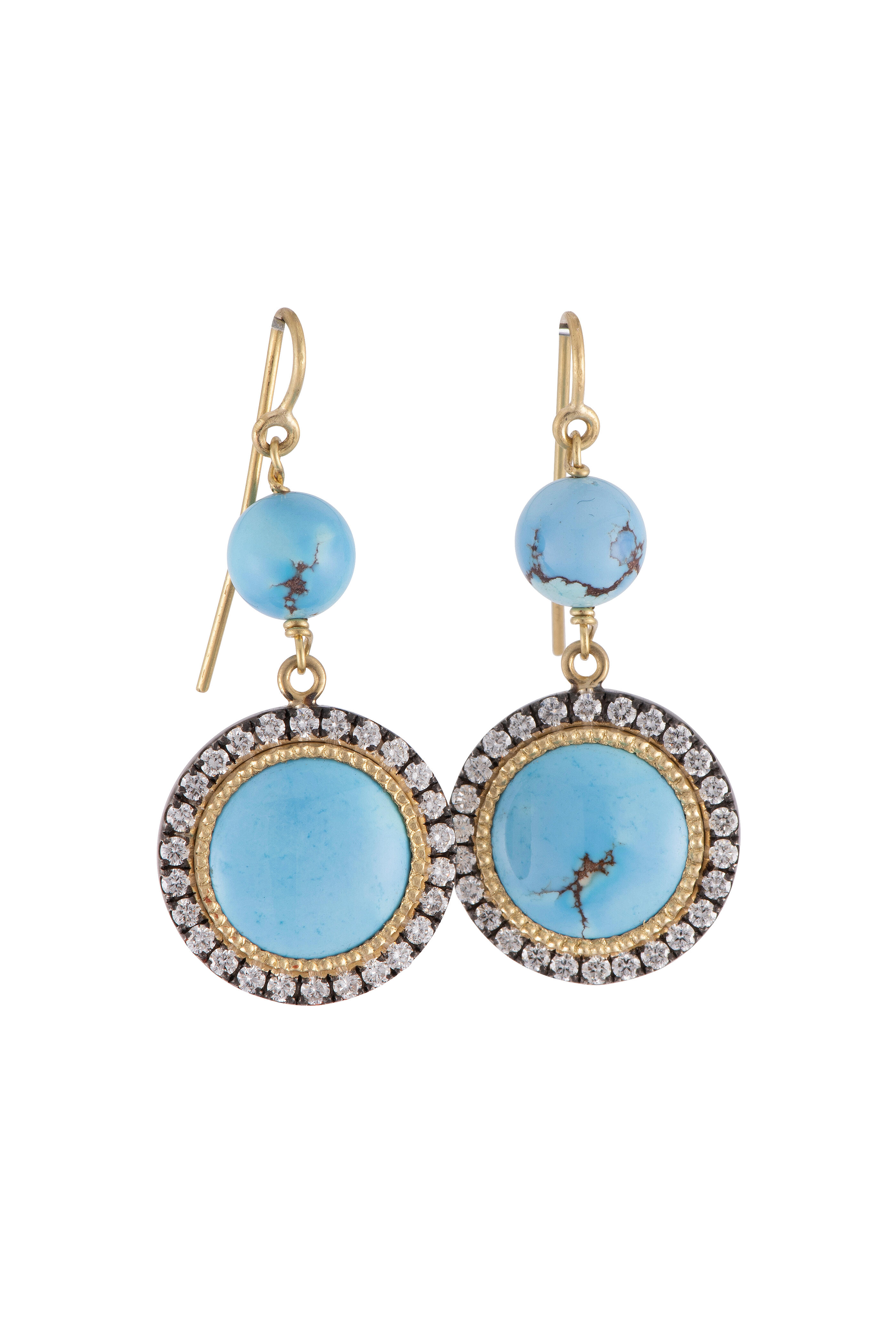 Sylva & Cie - Kazakhstan Turquoise & Diamond Drop Earrings - view 1