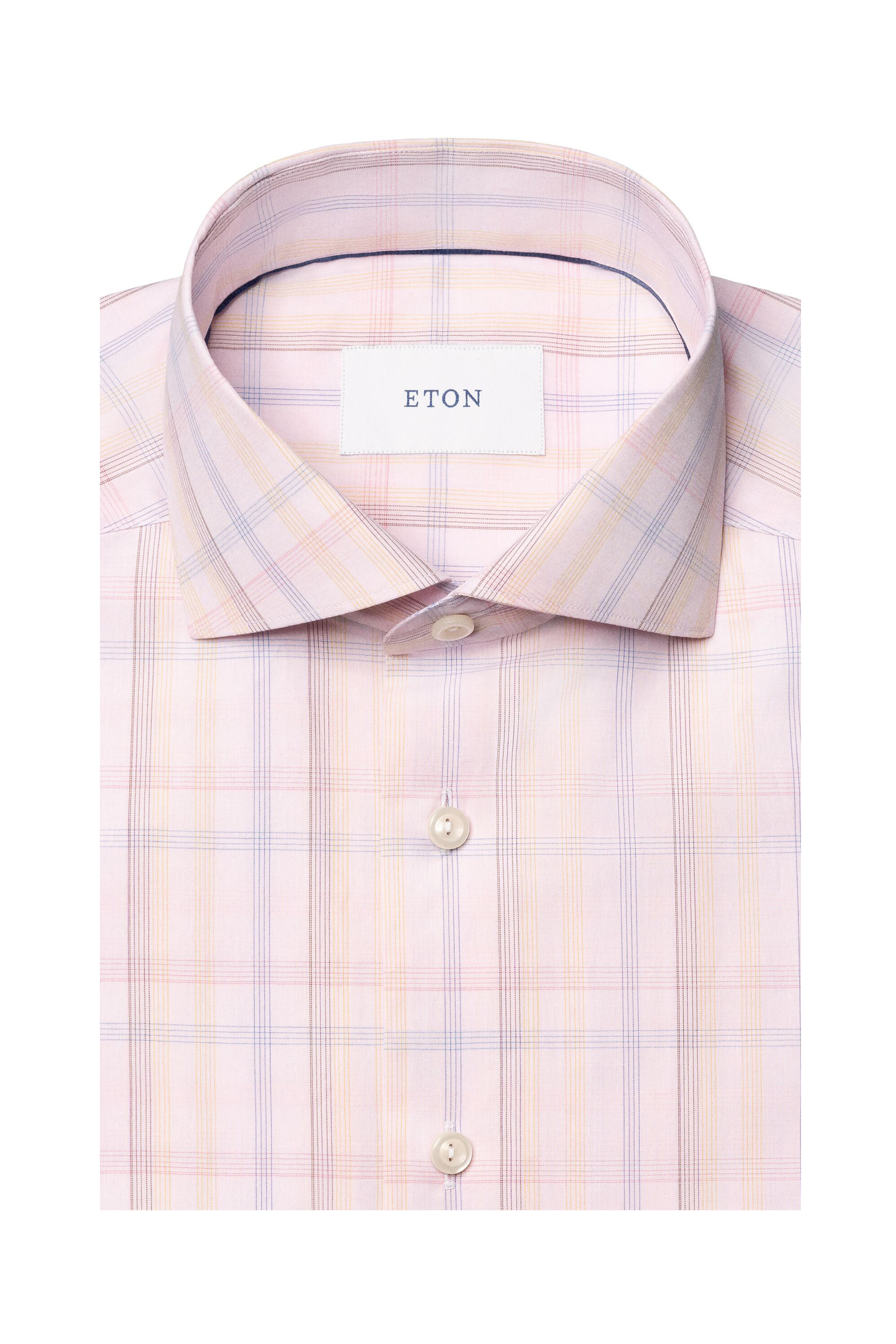 Eton - Pink Plaid Cotton Contemporary Fit Dress Shirt - view 7
