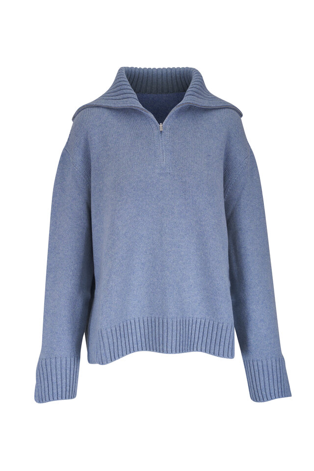 The Elder Statesman - Highland Blue Ice Cashmere Cropped Turtleneck