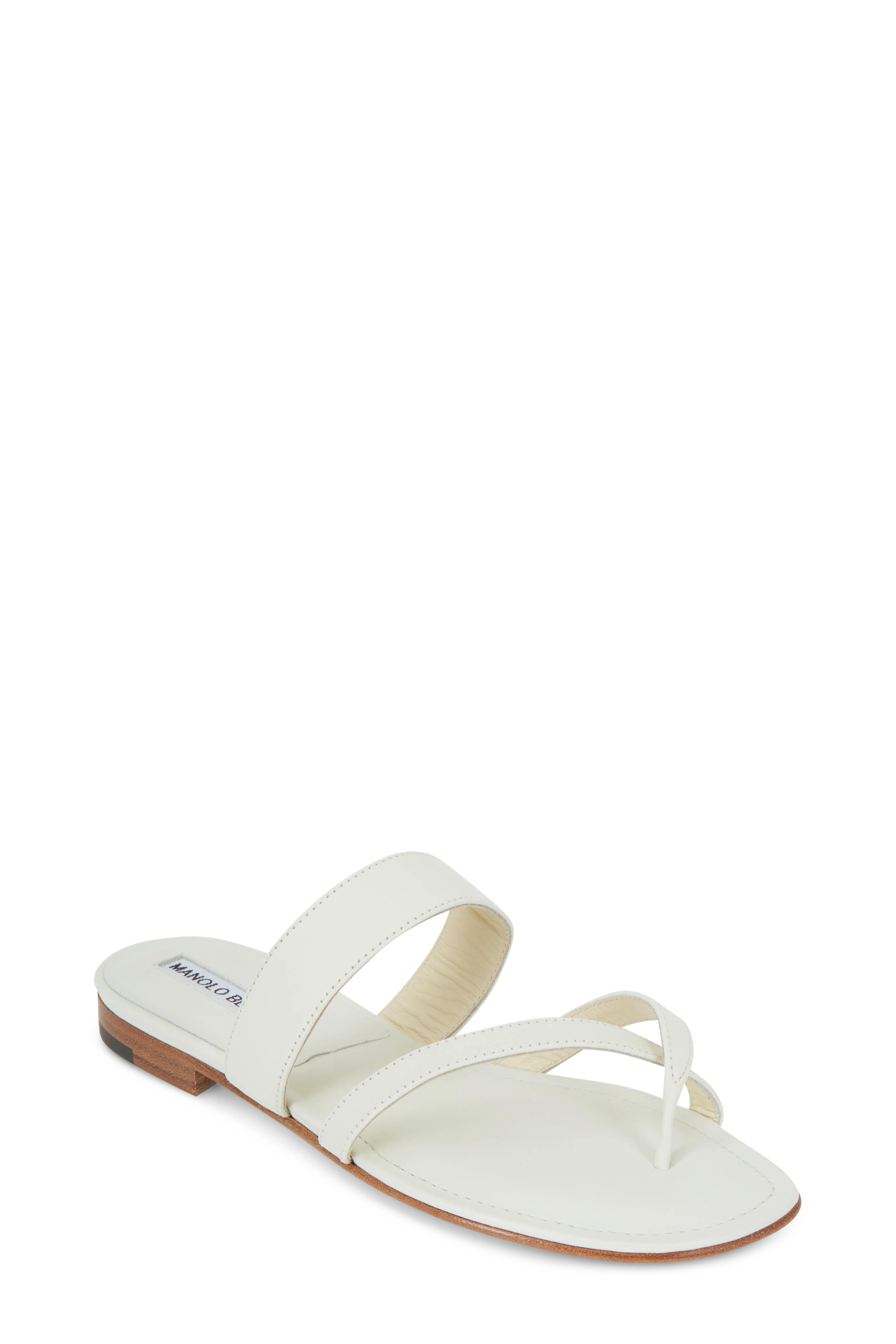 Manolo Blahnik - Susa White Leather Toe Ring Flat Sandal