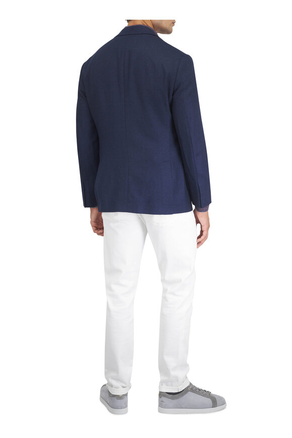 Brunello Cucinelli Navy Blue Wool Mouliné Single-Breasted Jacket - view 3