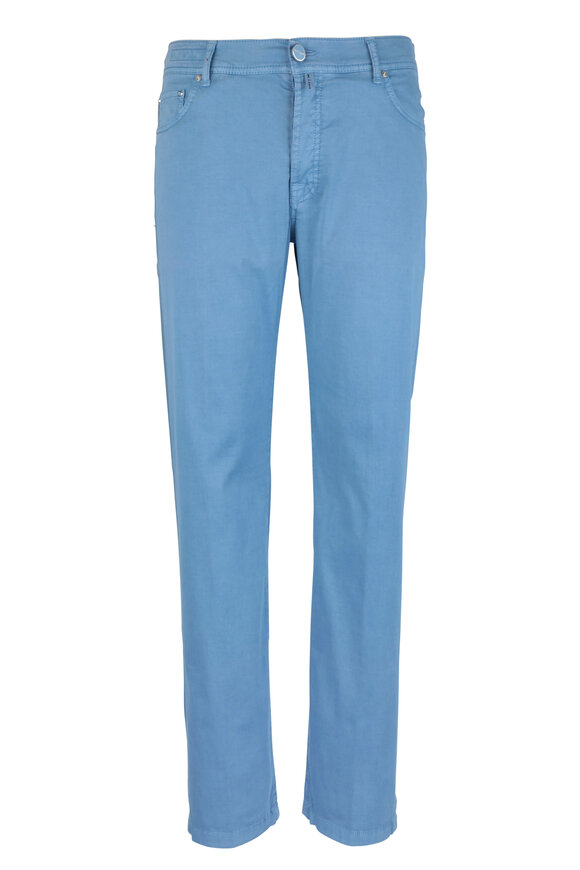 Kiton - Light Blue Stretch Cotton & Silk Five Pocket Pant