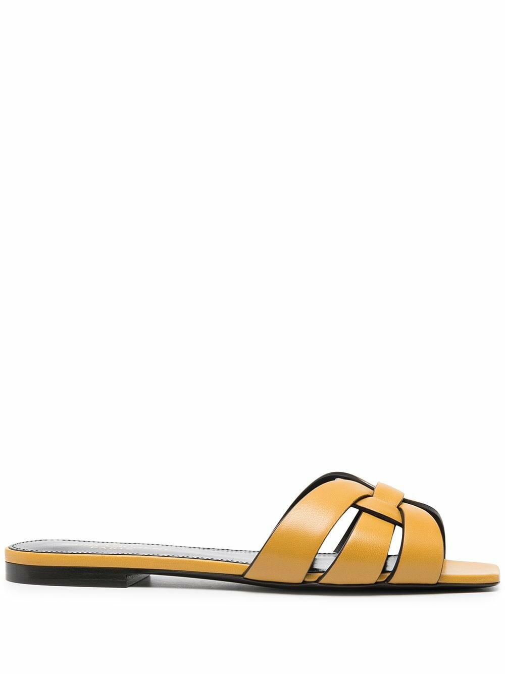 Saint Laurent - Tribute Yellow Leather Flat Sandal