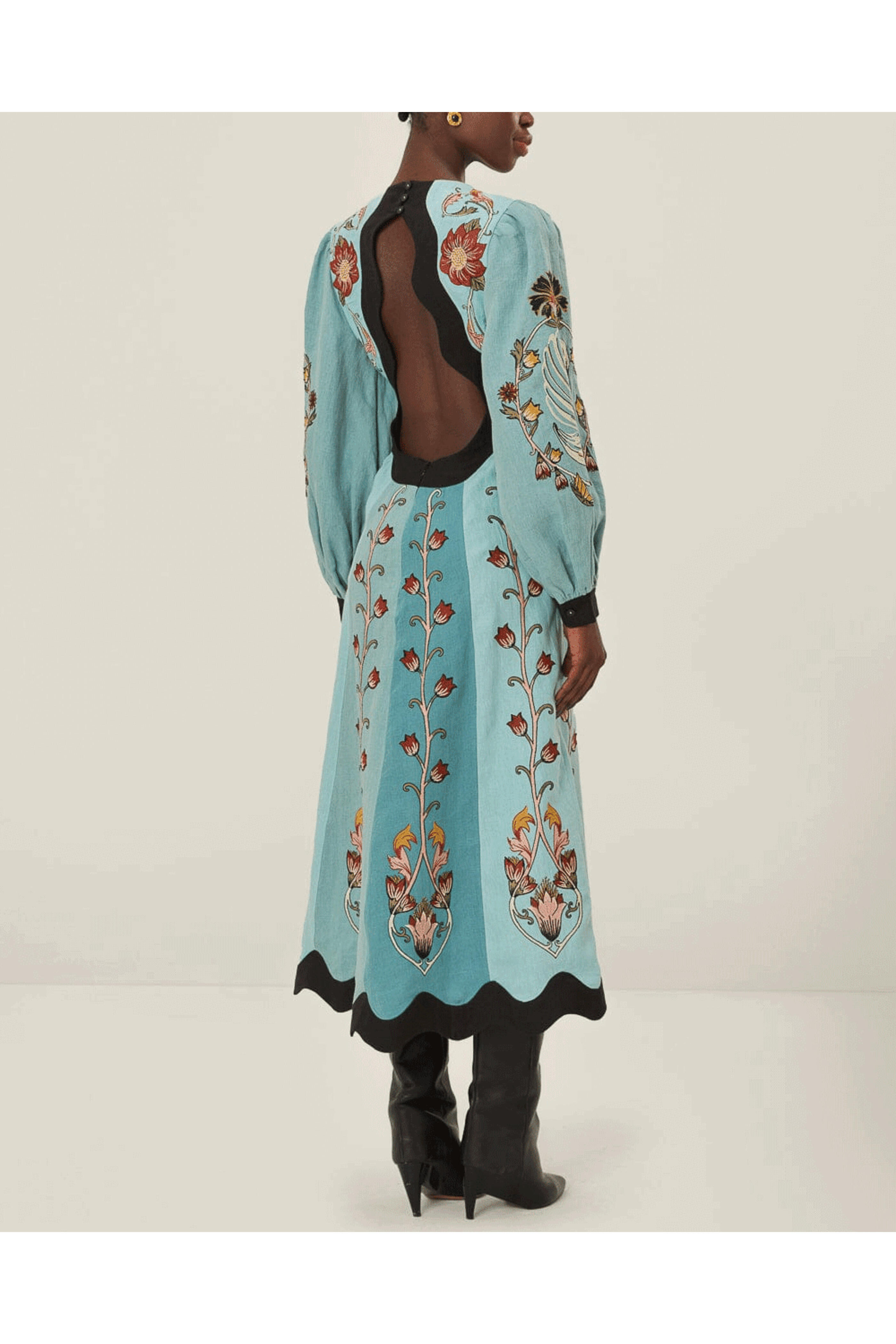 Farm Rio - Flowing Beauty Blue Long Sleeve Midi Dress