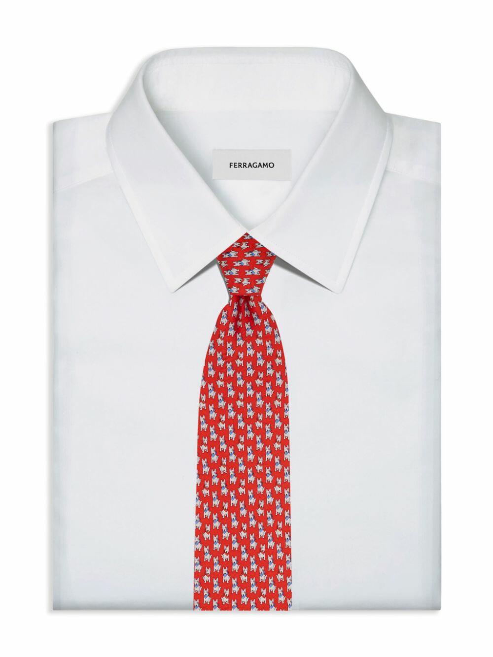 Ferragamo - Red Dog Print Silk Necktie | Mitchell Stores