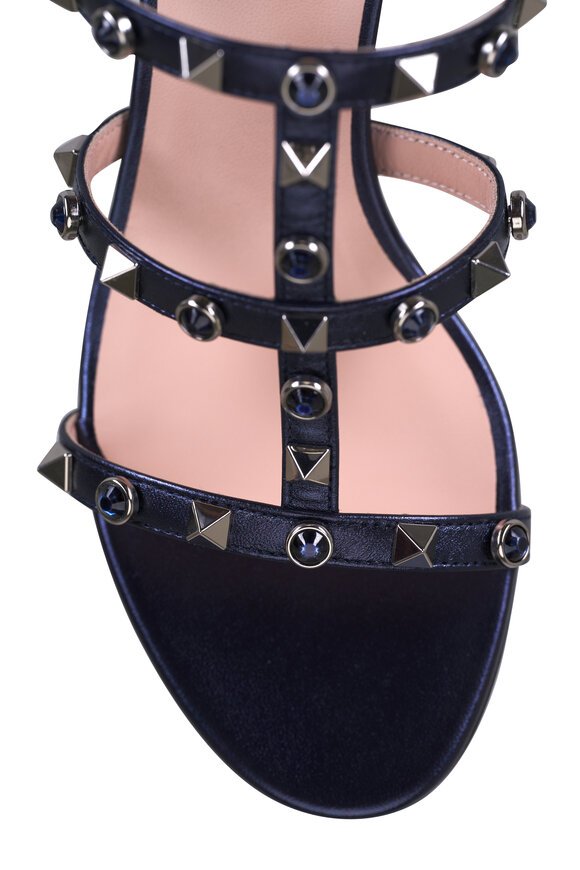 Valentino Garavani Indigo Rockstud Metallic Leather Sandal, 60mm - view 5