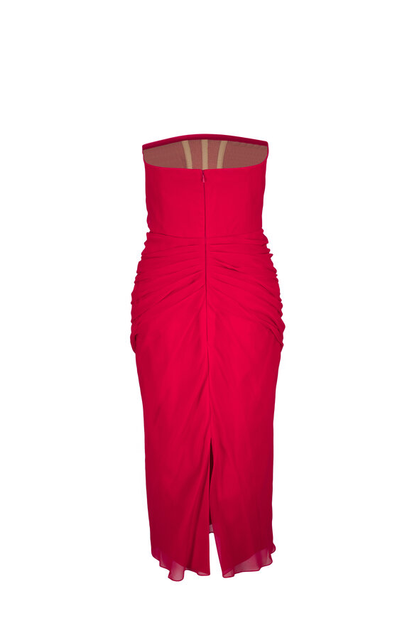 Carolina Herrera Herrera Red Strapless Draped Midi Dress - view 6