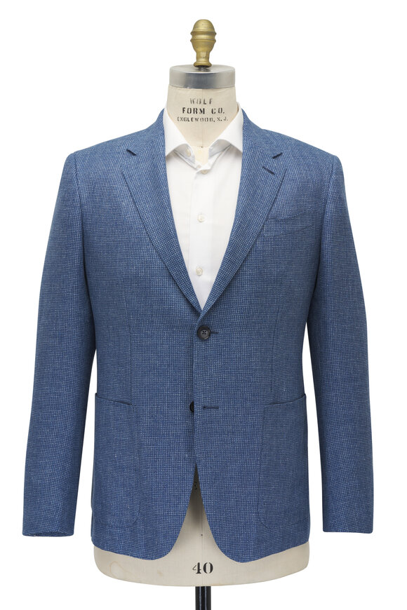 Zegna - Blue Mini Check Linen, Wool & Silk Sportcoat