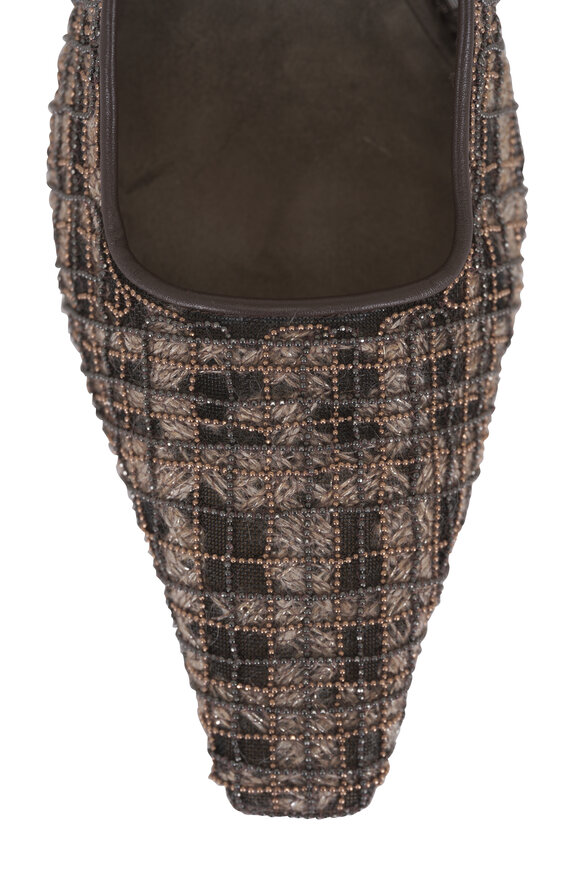 Brunello Cucinelli Embellished Brown Plaid Monili Slingback, 55mm - view 4