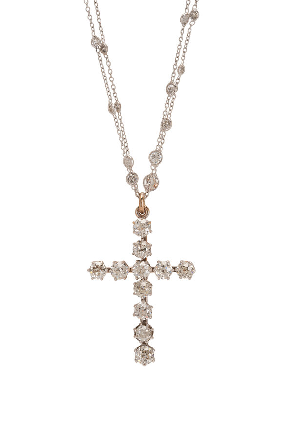 Renee Lewis - Two Chain Diamond Cross Pendant Necklace