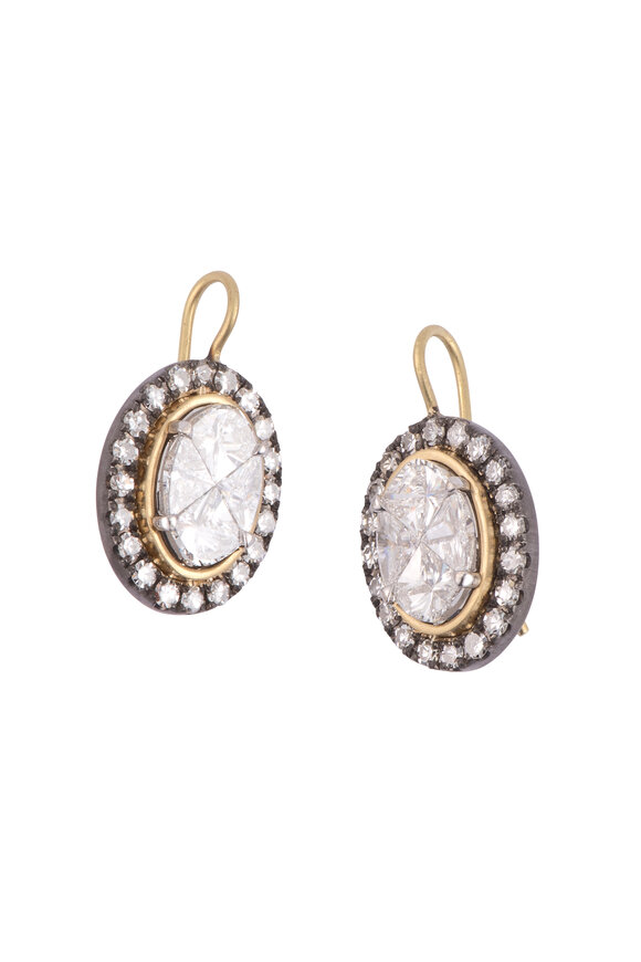 Sylva & Cie 18k Yellow Gold Mosaic Oval Diamond Drop Earring - view 1