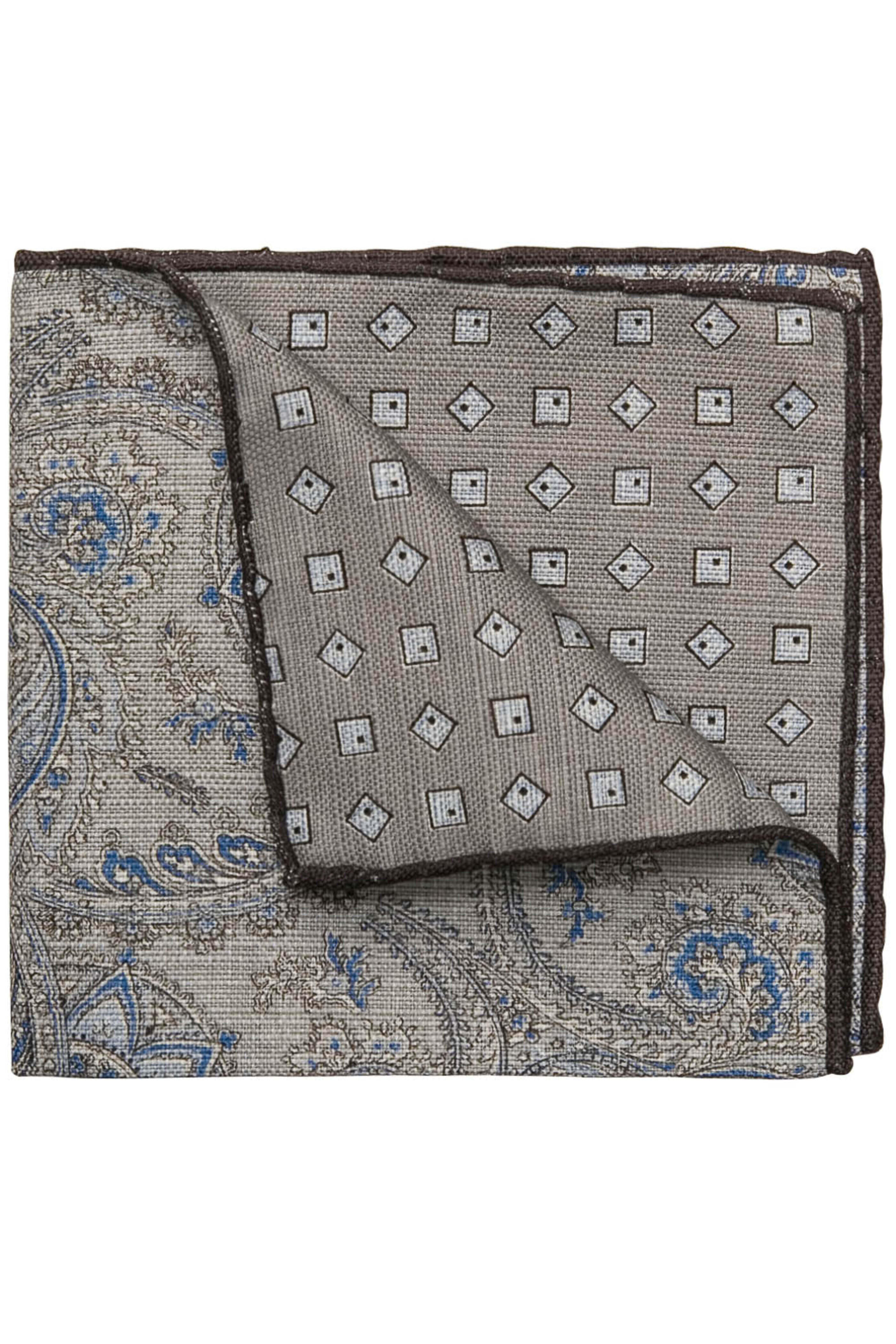 Geoff Nicholson - Grey and Sky Blue Paisley Geometric Pocket Square