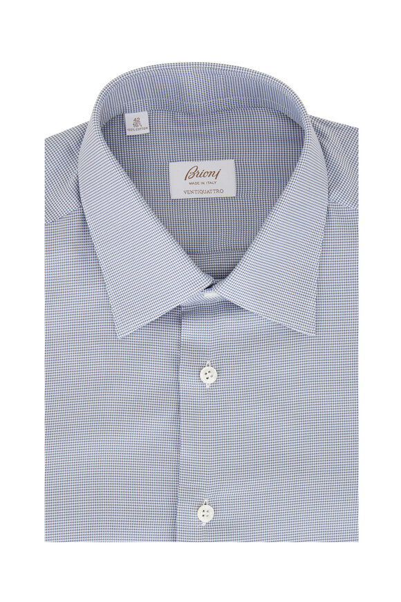 Brioni - Blue Mini Check Dress Shirt 