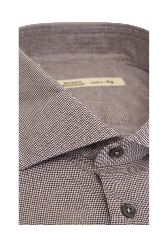 Maurizio Baldassari - Mini Houndstooth Brown Cotton Sport Shirt