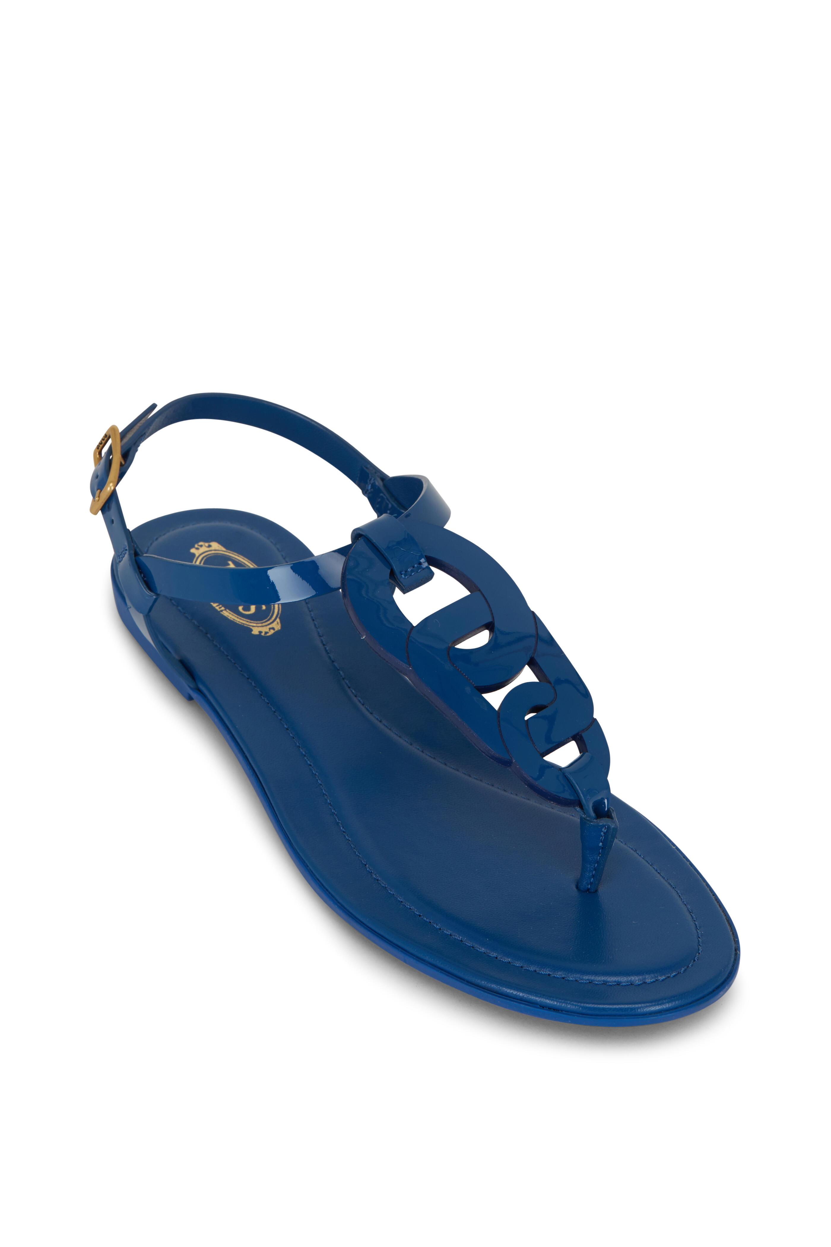 Tod's - Kate Blue Patent Thong Sandal | Mitchell Stores