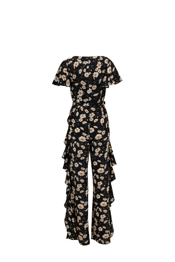 Michael Kors Collection - Black & Ivory Daisy Crepe De Chine Belted Jumpsuit