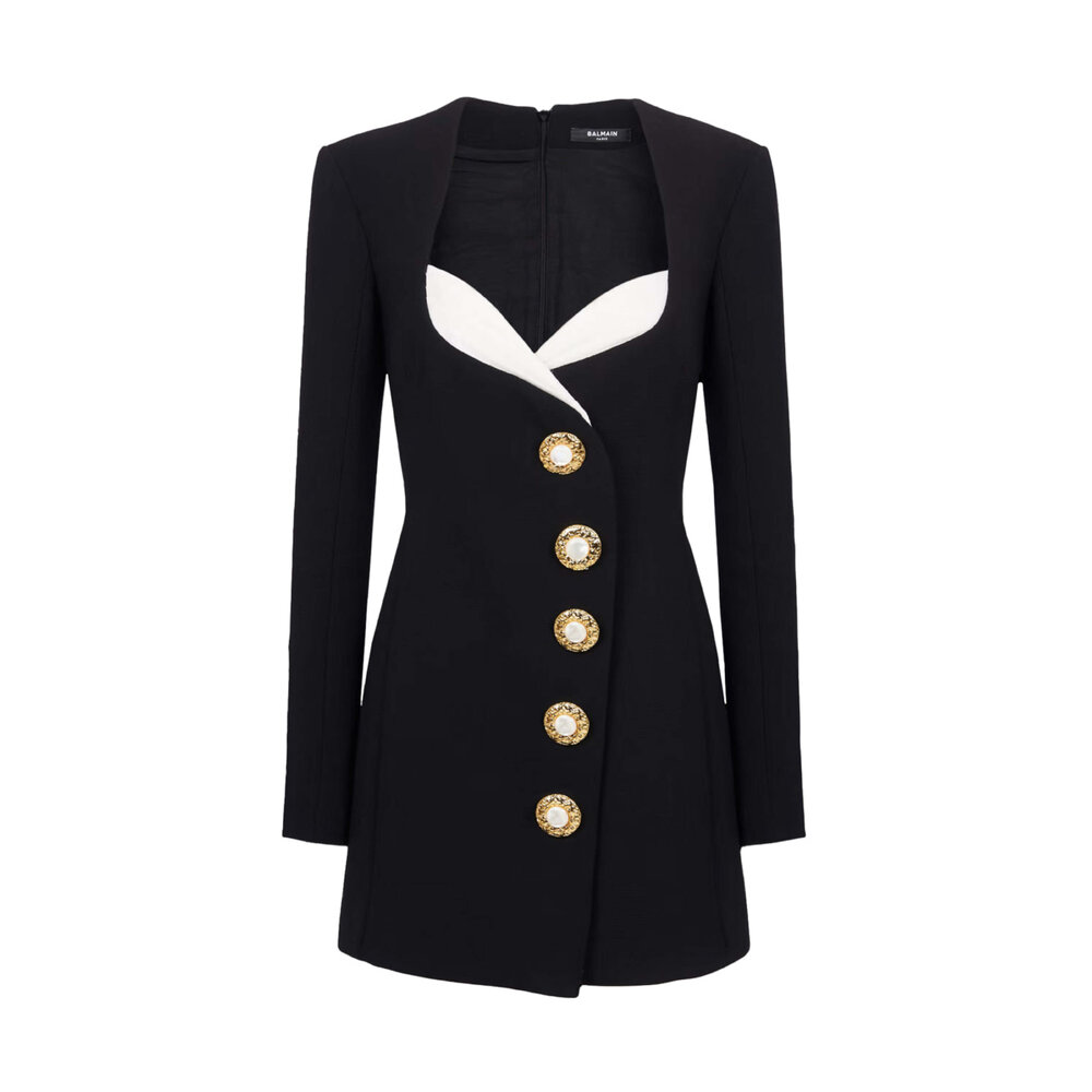 ワンピース BALMAIN FW25 Black wool mini dress (FF1R5131WC09 0PA) Balmain Stitched Wool Paneled Leather Mini Dress, $15,540