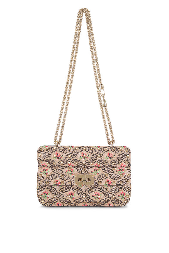 Valentino Garavani Small Floral Jacquard Rockstud Chain Shoulder Bag