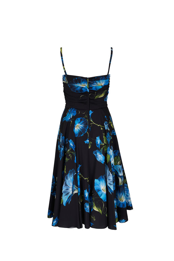 Dolce & Gabbana - Blue Floral Print Stretch Silk Midi Dress 