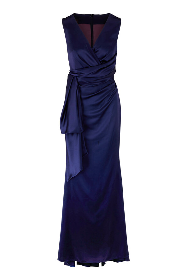 Talbot Runhof Bosworth5 Navy Blue Satin Gown