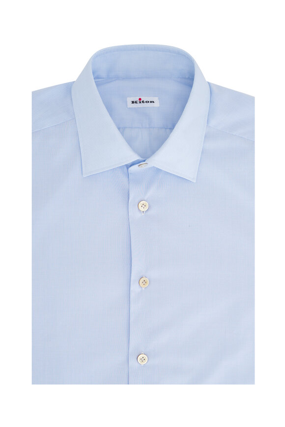 Kiton Blue Check Cotton Dress Shirt 