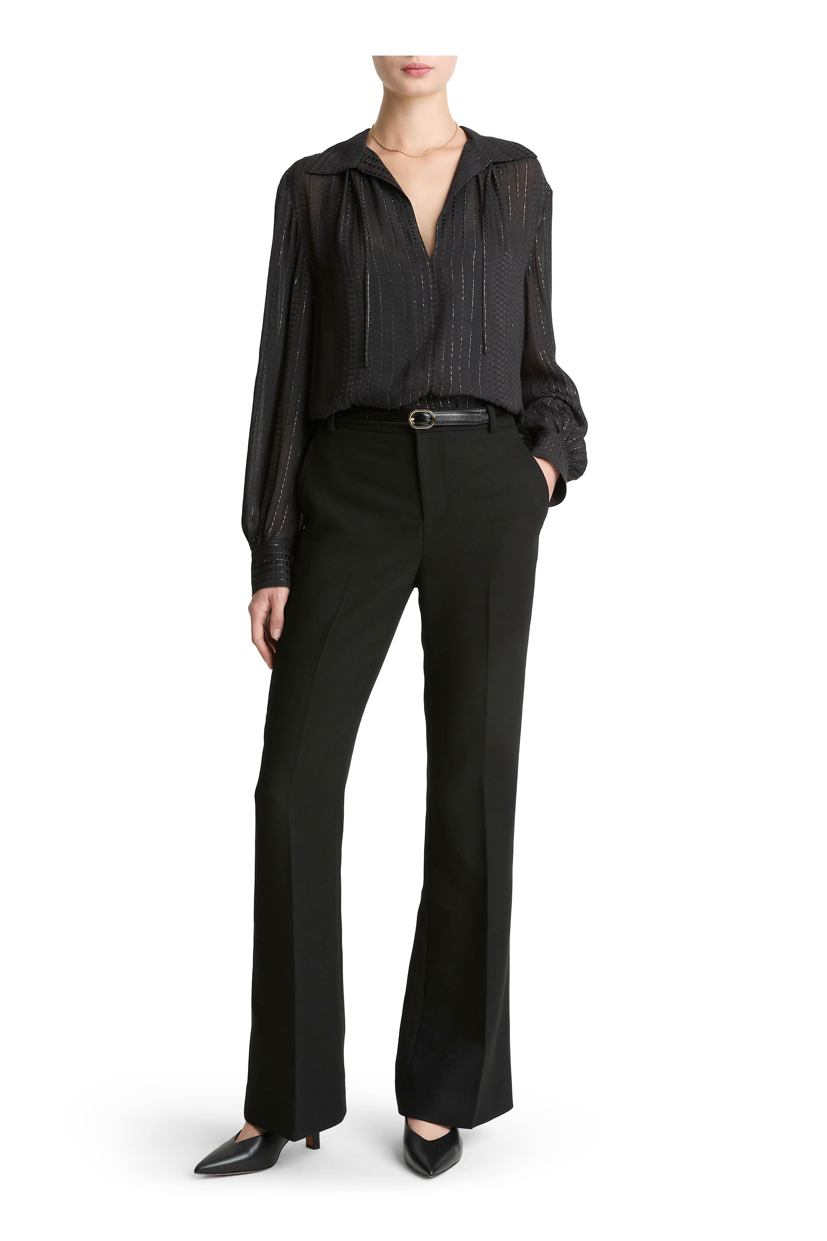 Vince - Black Metallic Stripe Lurex Gathered Blouse