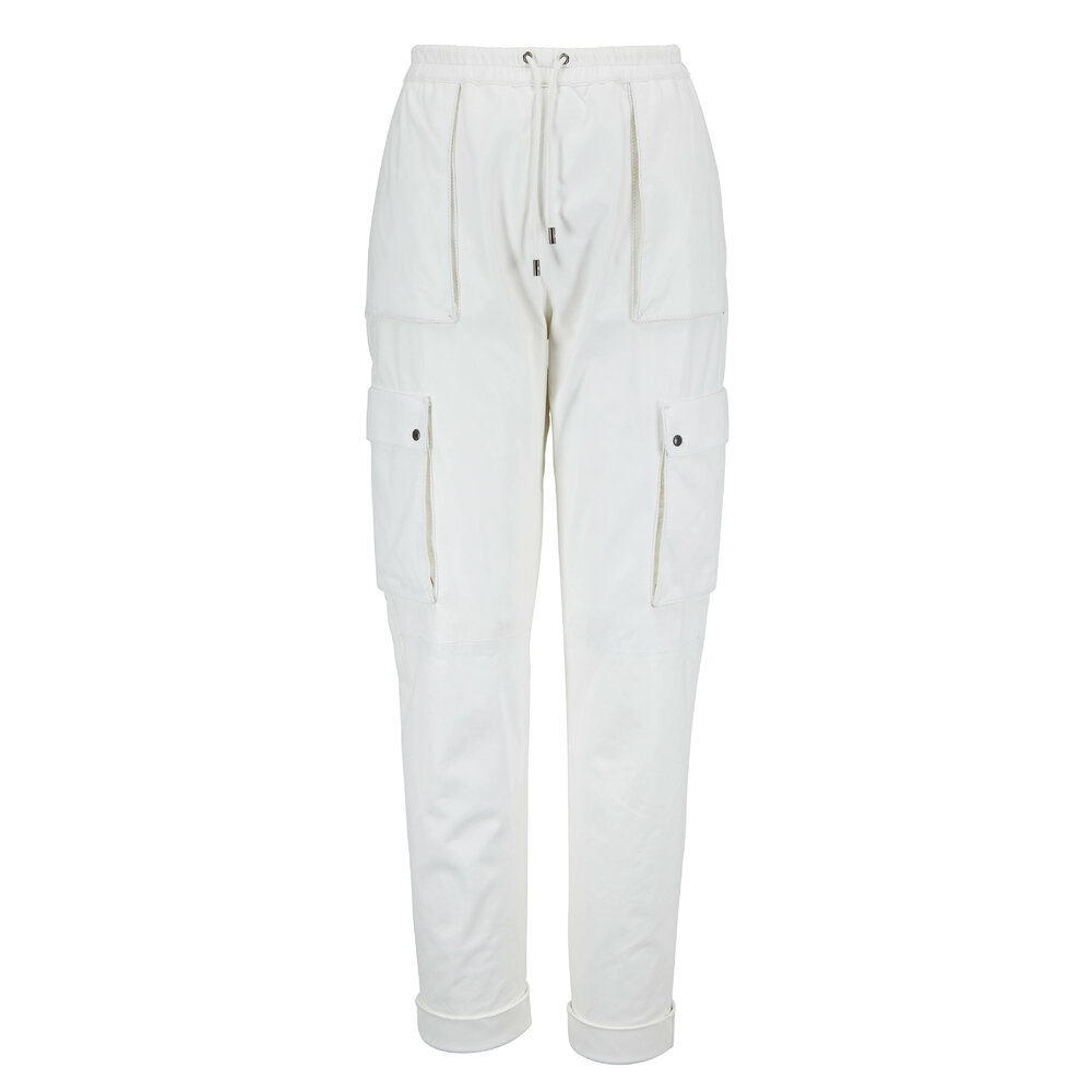 Tom Ford - White Leather Drawstring Cargo Jogger