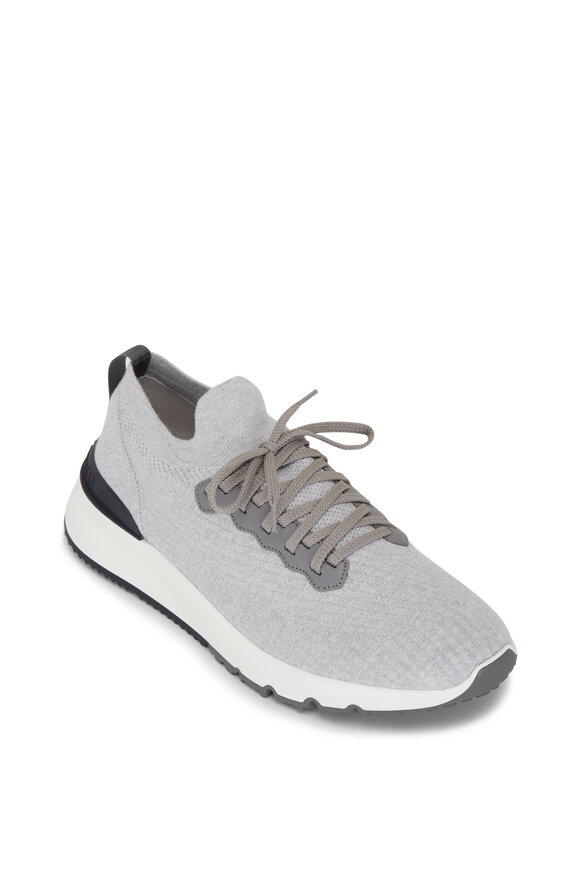 Brunello Cucinelli Light Gray Cotton Knit Trainer