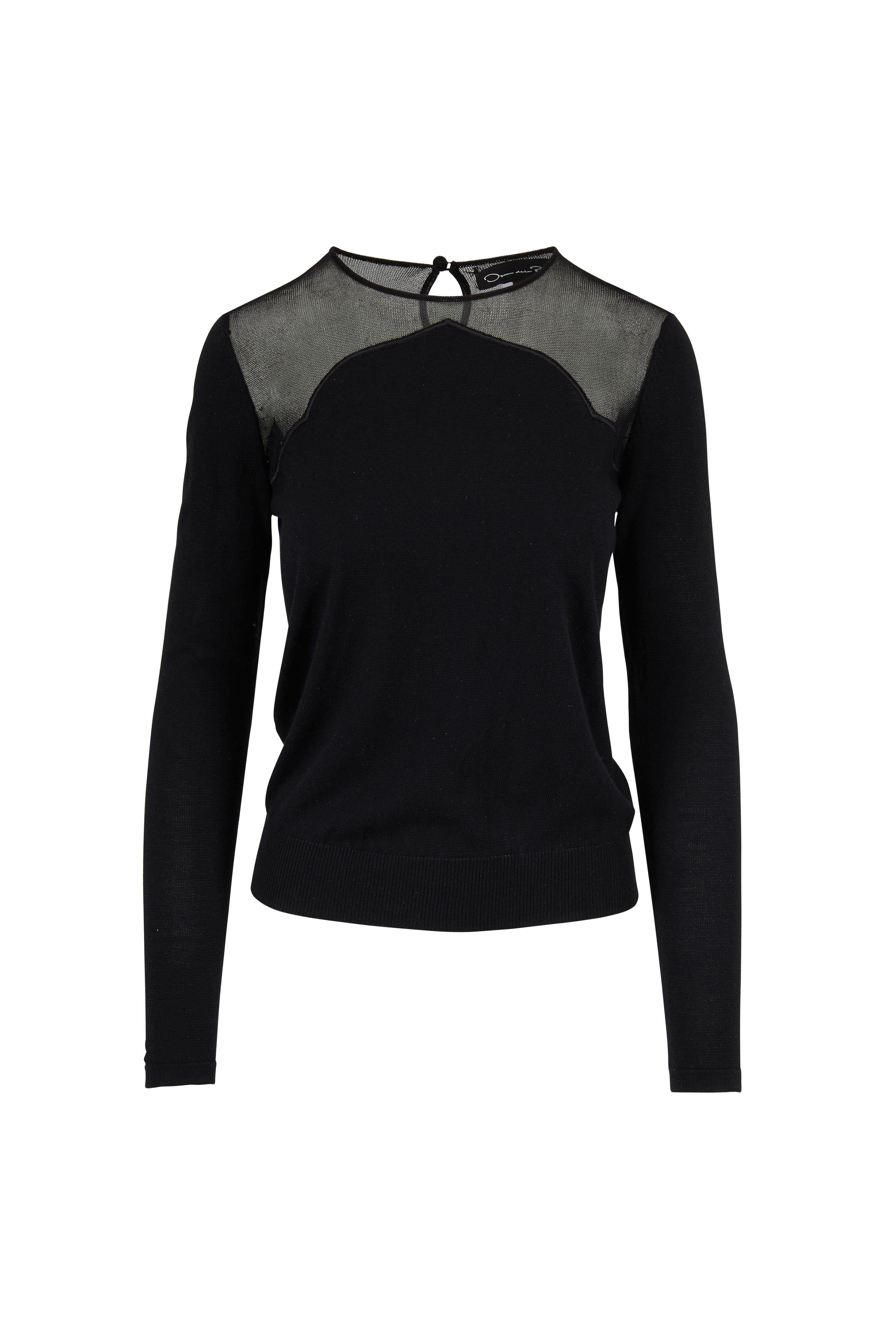 Oscar de la Renta - Black Wool & Silk Illusion Sweater