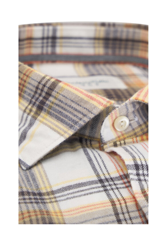 Tintoria - Brown Plaid Cotton Flannel Sport Shirt 