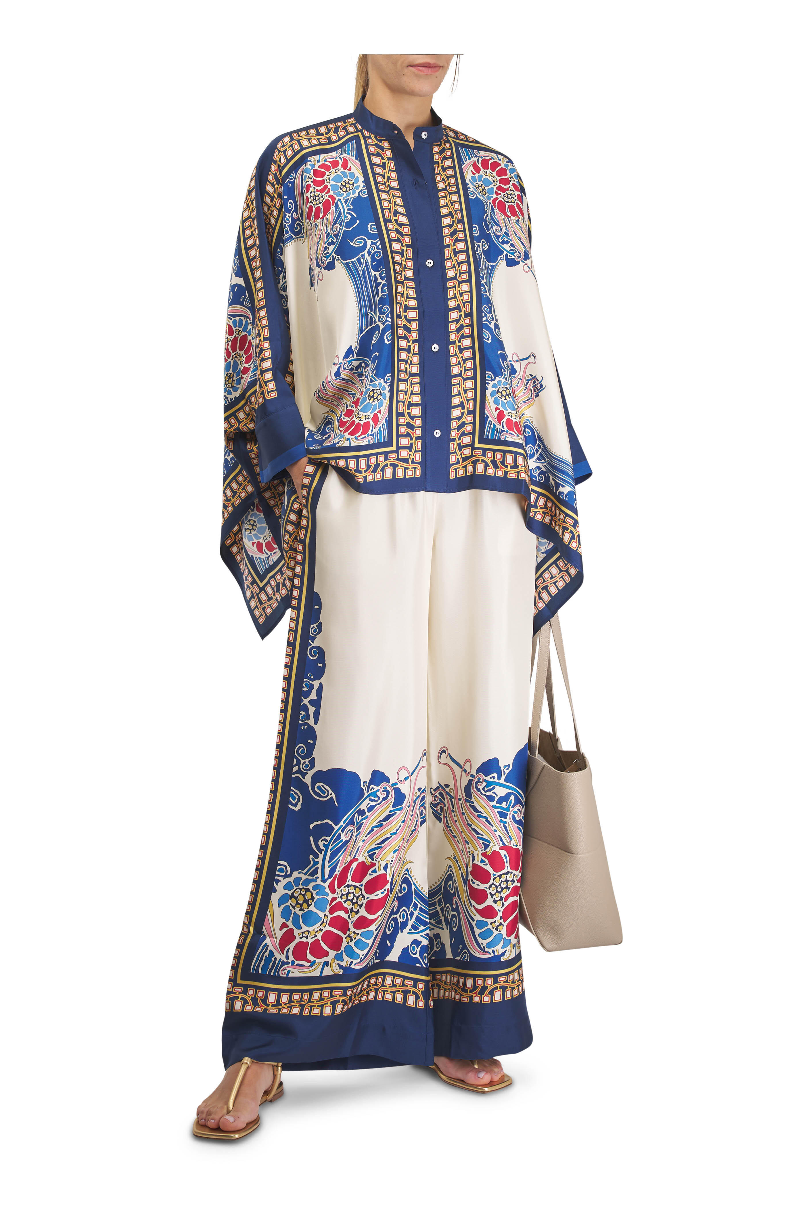 La DoubleJ - Foulard Lemuria Placée Blue Silk Twill Blouse