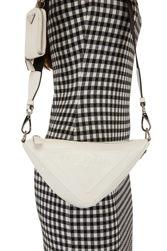 Prada - White Embossed Leather Triangle Bag