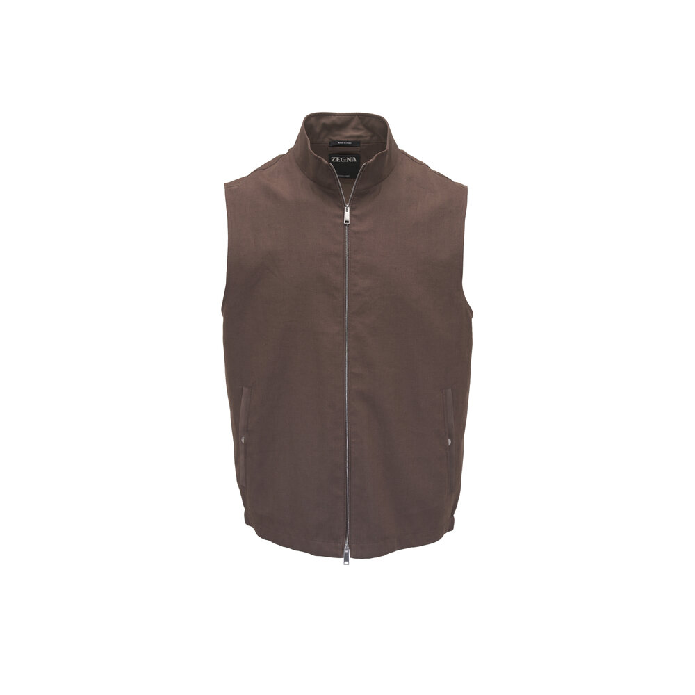 【GIANNETTO】Linen Brown Gilet Size46 uploading-1420590.jpg