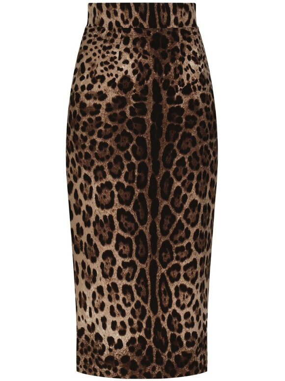 Dolce & Gabbana Light Brown Animal Print Wool Crepe Pencil Skirt - view 6