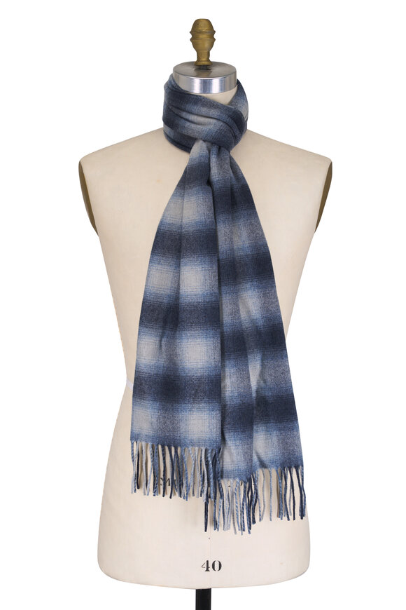 Loro Piana Blue Tartan Flannel Wool & Cashmere Scarf - view 1