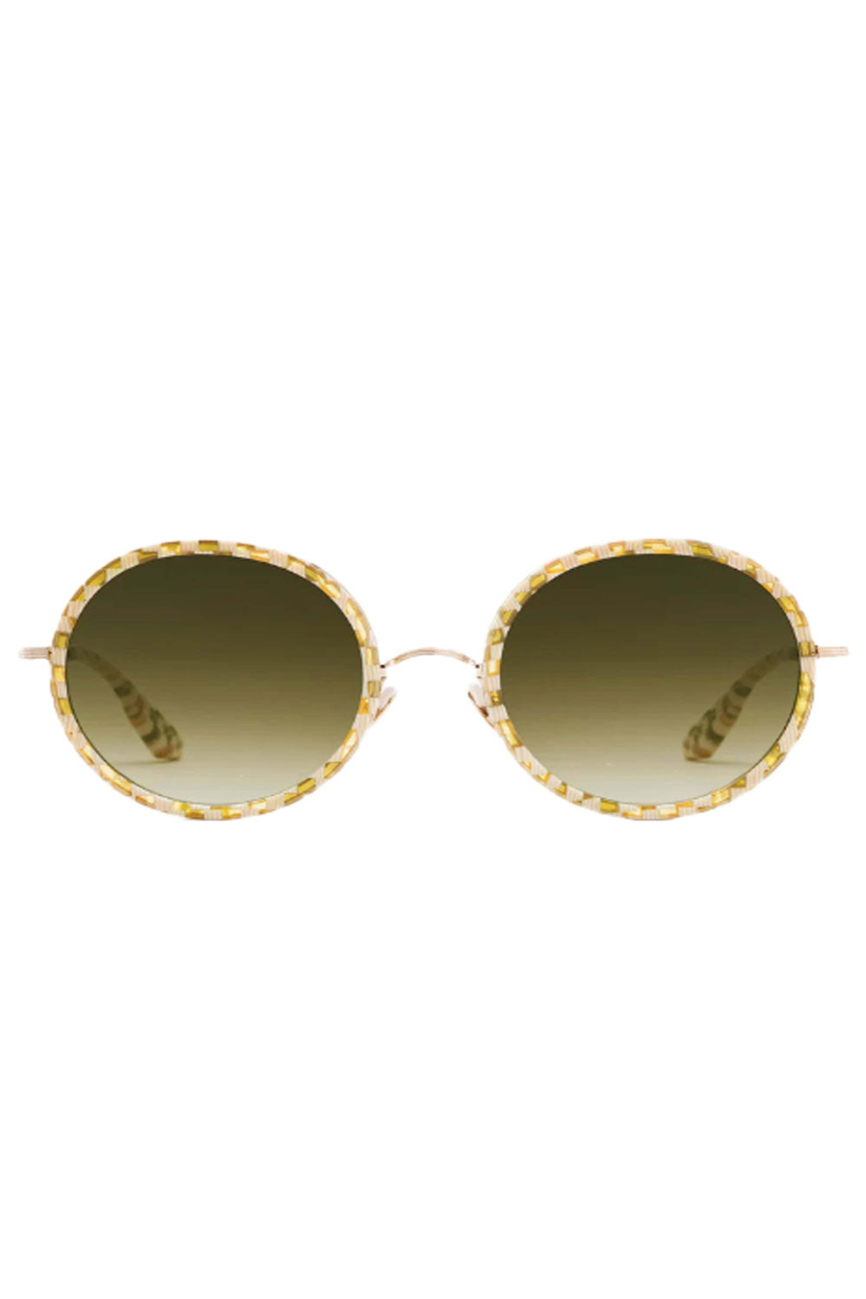 KREWE Gold Temple Sunglasses with Engraved Detail Krewe Austin Sunglasses - 18K Titanium + Venezia Amber  main image 4