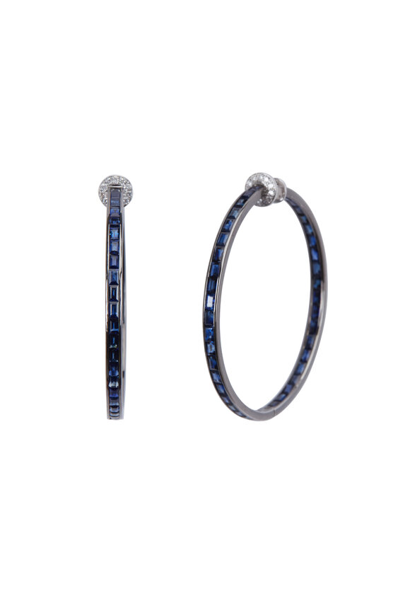 Nam Cho - Gold Blue Sapphire White Diamond Hoops