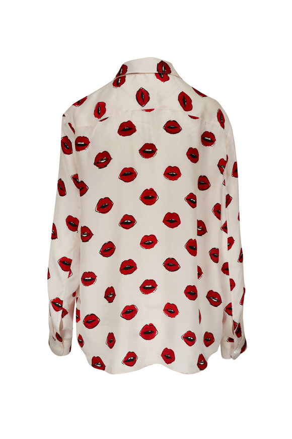 Khaite - Argo Cream & Red Lip Print Silk Blouse