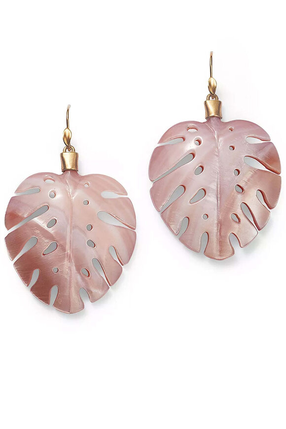 Annette Ferdinandsen Large Pink Mother of Pearl Palm Leaf Earrings