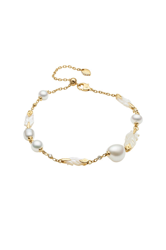 Paspaley 18k Yellow Gold Feather Pearl & Diamond Bracelet