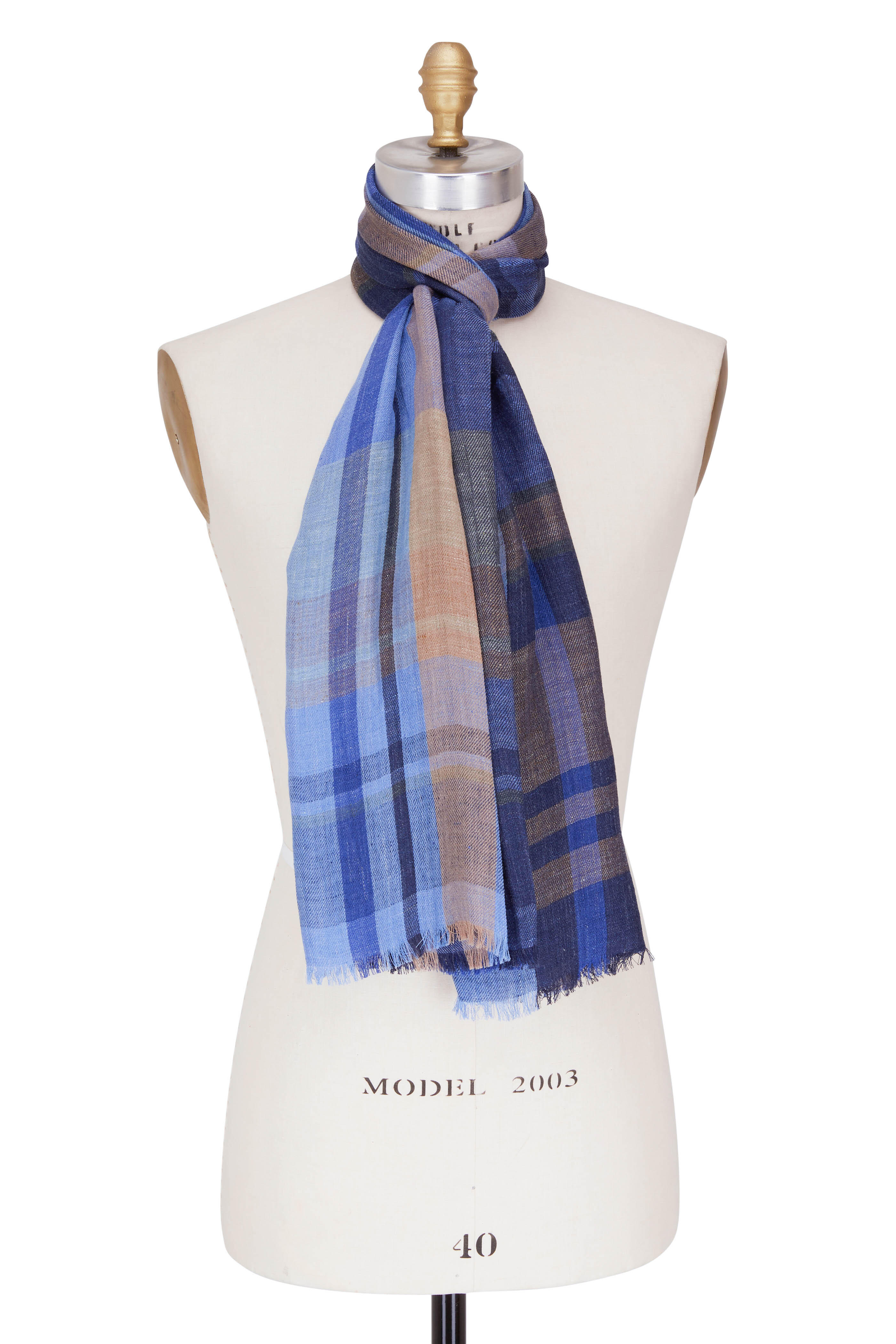 Loro Piana - Royal College Pacific Blue and Sand Scarf