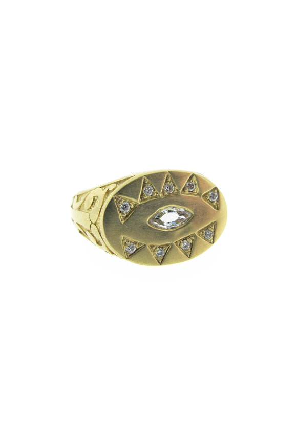 Loree Rodkin 14k Yellow Gold Triangle Evil Eye Signet Ring - view 1